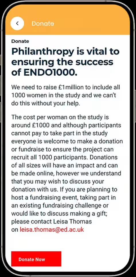 Donation screen for supporting long-term endometriosis research