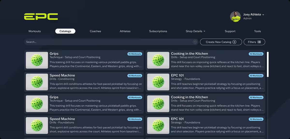 EPC admin platform for managing coaches, athletes and training operations