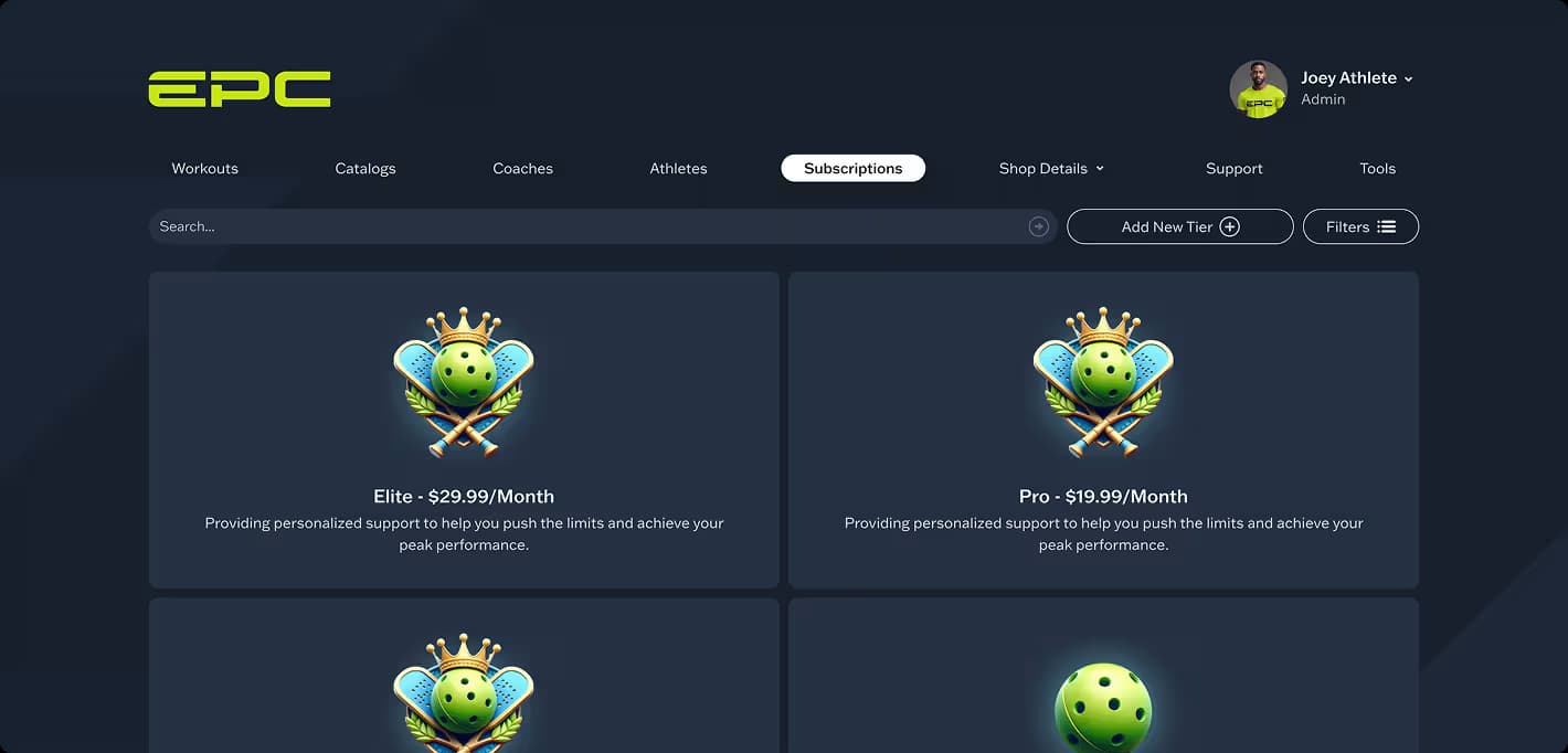 Admin panel for subscription tiers and access control
