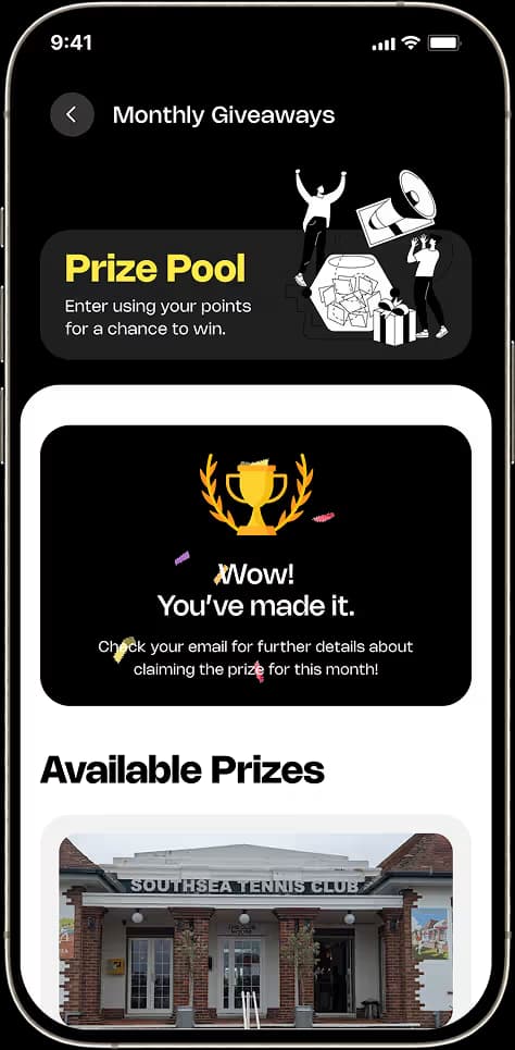 Monthly prize screen confirming a winning student reward
