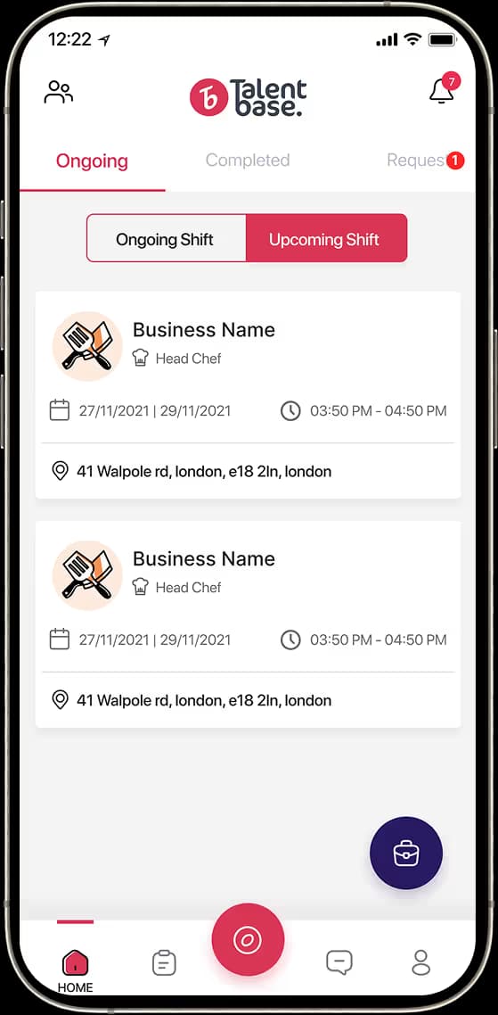 Hospitality shift management for tracking jobs, assigned chefs and staffing status