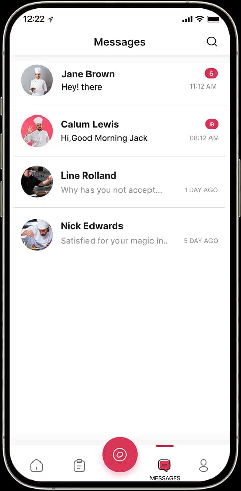 Hospitality staffing messages and notifications for chef and shift activity