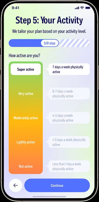 Personalised onboarding assessment for nutrition activity and habits