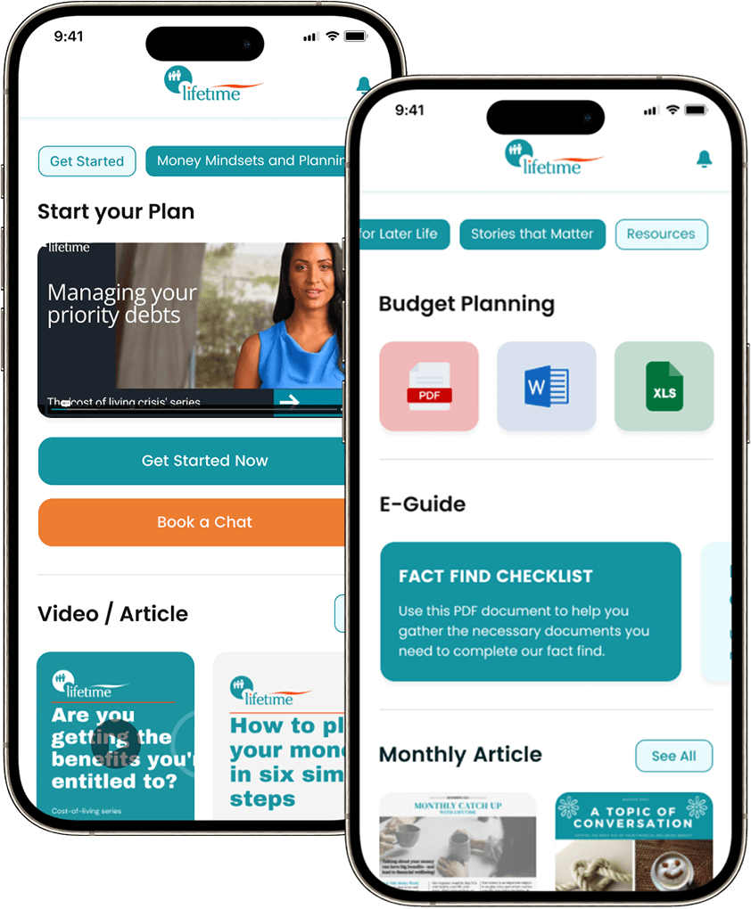 Lifetime mobile app displaying digital content and featured resources