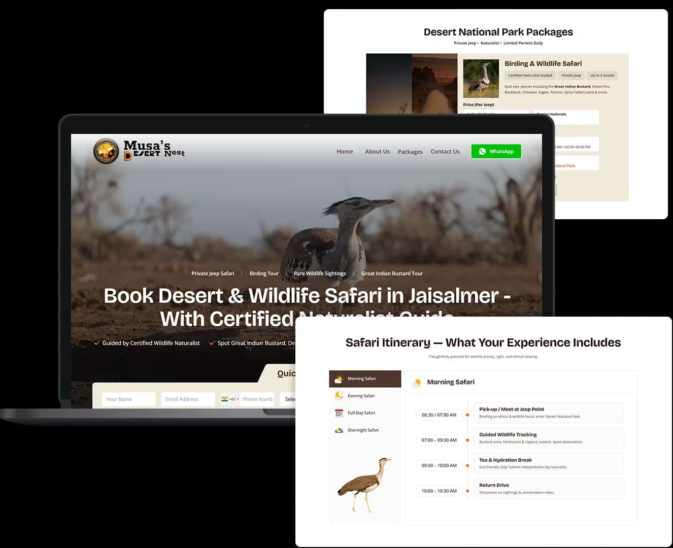 Musa's Desert Nest safari booking website designed and developed by Intelivita