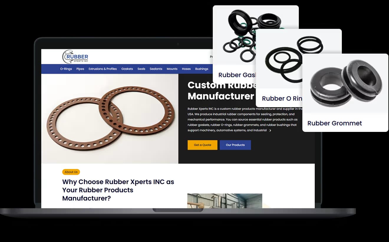 Rubber Xperts product-led manufacturing website designed and developed by Intelivita