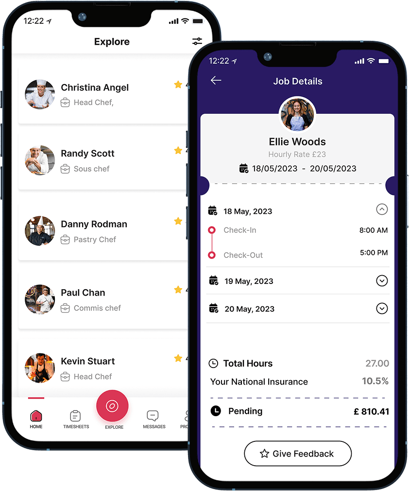 TalentBase hospitality recruitment app interface